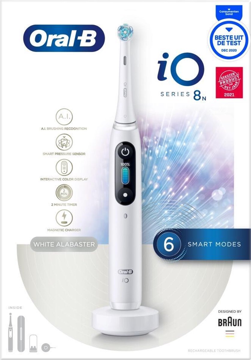 Oral-B iO 8n - Elektrische Tandenborstel met revolutionaire magnetische technologie Powered By Braun - Wit