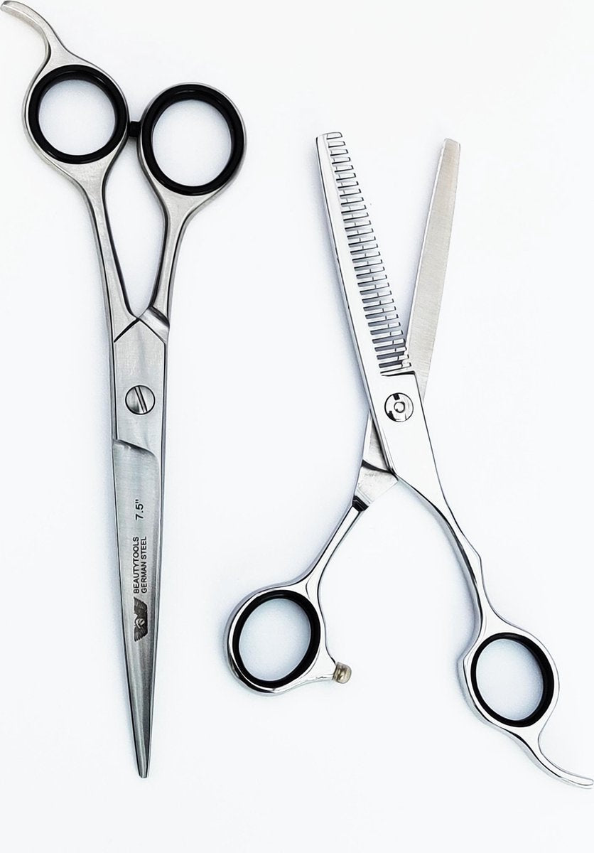 Beautytools PREMIUM SET Professionele Hondenschaar Gebogen (7.5 inch) + Uitdunschaar voor honden (incl. opberghoes)