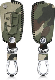 kwmobile autosleutelhoes voor Opel Vauxhall 2-knops inklapbare autosleutel - Hoesje van imitatieleer in donkergroen / donkerbruin / beige - Camouflage design