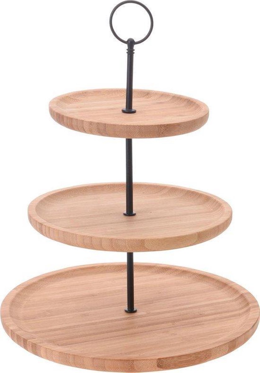 Relaxwonen - Houten Etagere - Etagere - Bamboe - Zwart Metaal - Optil oog - 3 Laags - 28