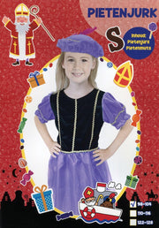 Pietenjurk met Pietenmuts - Kind – Meisjes - maat 110-116 – Paars / Zwart