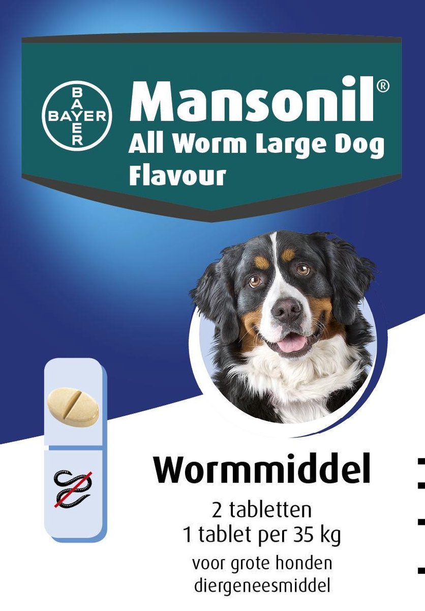 Mansonil All Worm Large Dog Ontworming - Grote Hond - 2 Tabletten