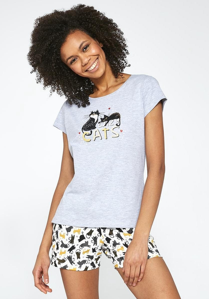 Cornette  Cats  pyjama  - t- shirt grijs M