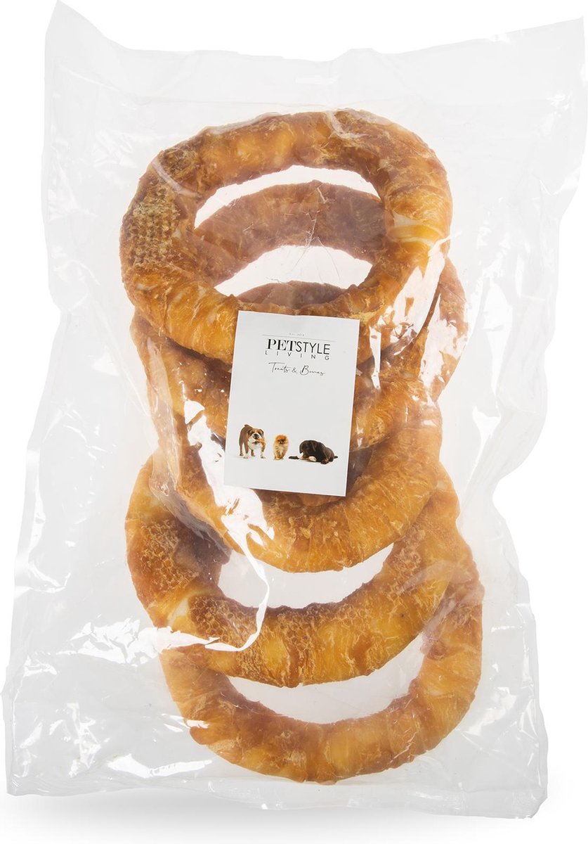 Petstyleliving - Gepofte ring met kip 19cm - 5 stuks - Hondensnack