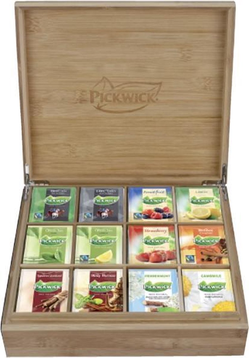 Pickwick | 12-vaks bamboe theekist - gevuld