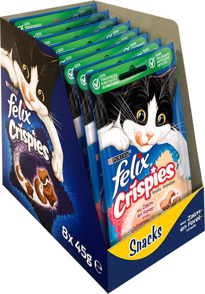 Felix Crispies - Kattensnacks Zalm & Forel - 8 x 45 g
