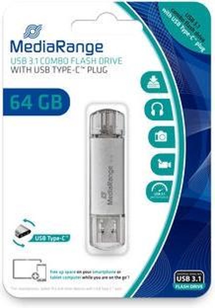 MediaRange MR937 USB flash drive 64 GB USB Type-A / USB Type-C 3.2 Gen 1 (3.1 Gen 1) Zilver