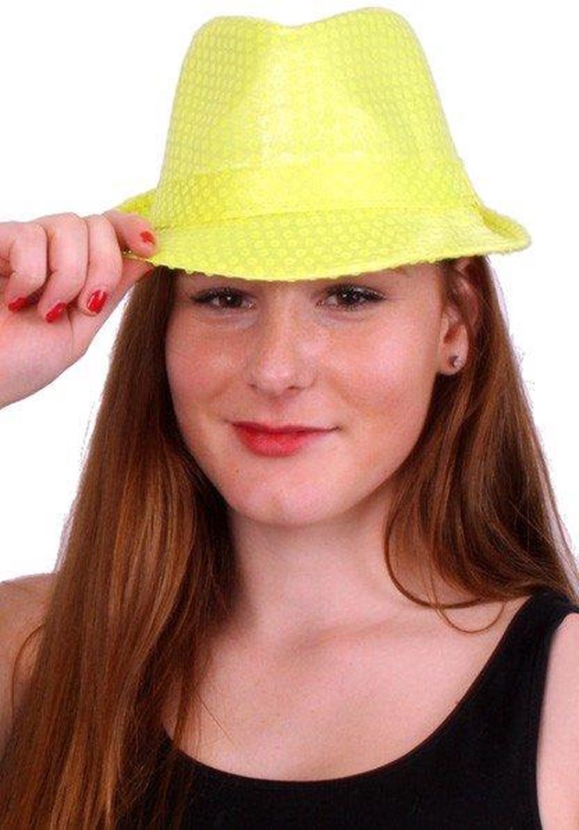 Deukhoedje fluo geel met pailletten osfa