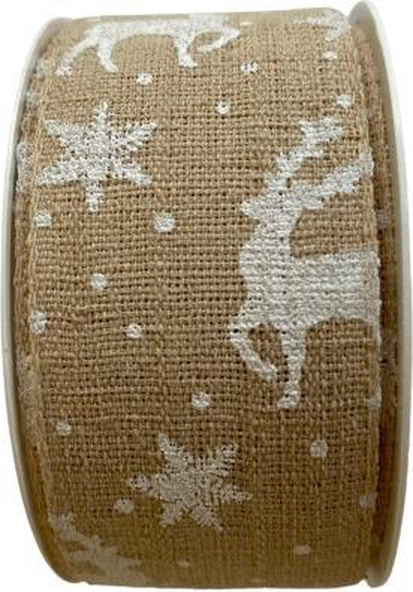 Verhaak Decoratieband Rendier Print Unisex 2 Meter Beige