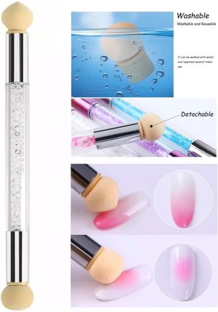 GUAPÀ - Nail Art Blooming Spons & Stempel Penseel voor het maken van Babyboom en Holografisch effecten op je nagels - Kleur Crystal White