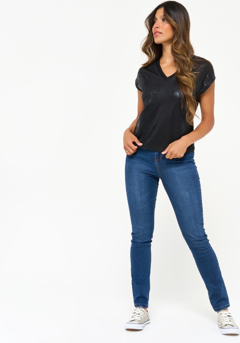 T-shirt met glimmende slangenprint - Zwart