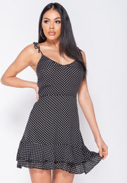 PARISIAN Polka Dot Tiered Hem Strappy Mini Dress - Dames -Zwart