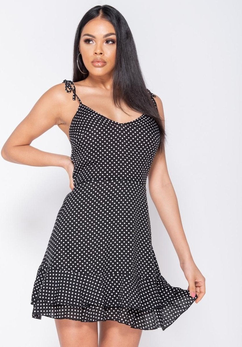 PARISIAN Polka Dot Tiered Hem Strappy Mini Dress - Dames -Zwart