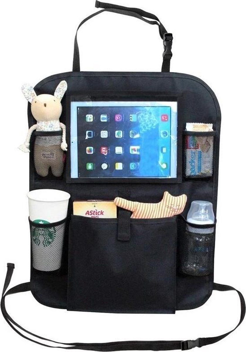 Auto organizer met tablethouder - Autostoel organiser met tabletvak - iPad houder auto – Zwart