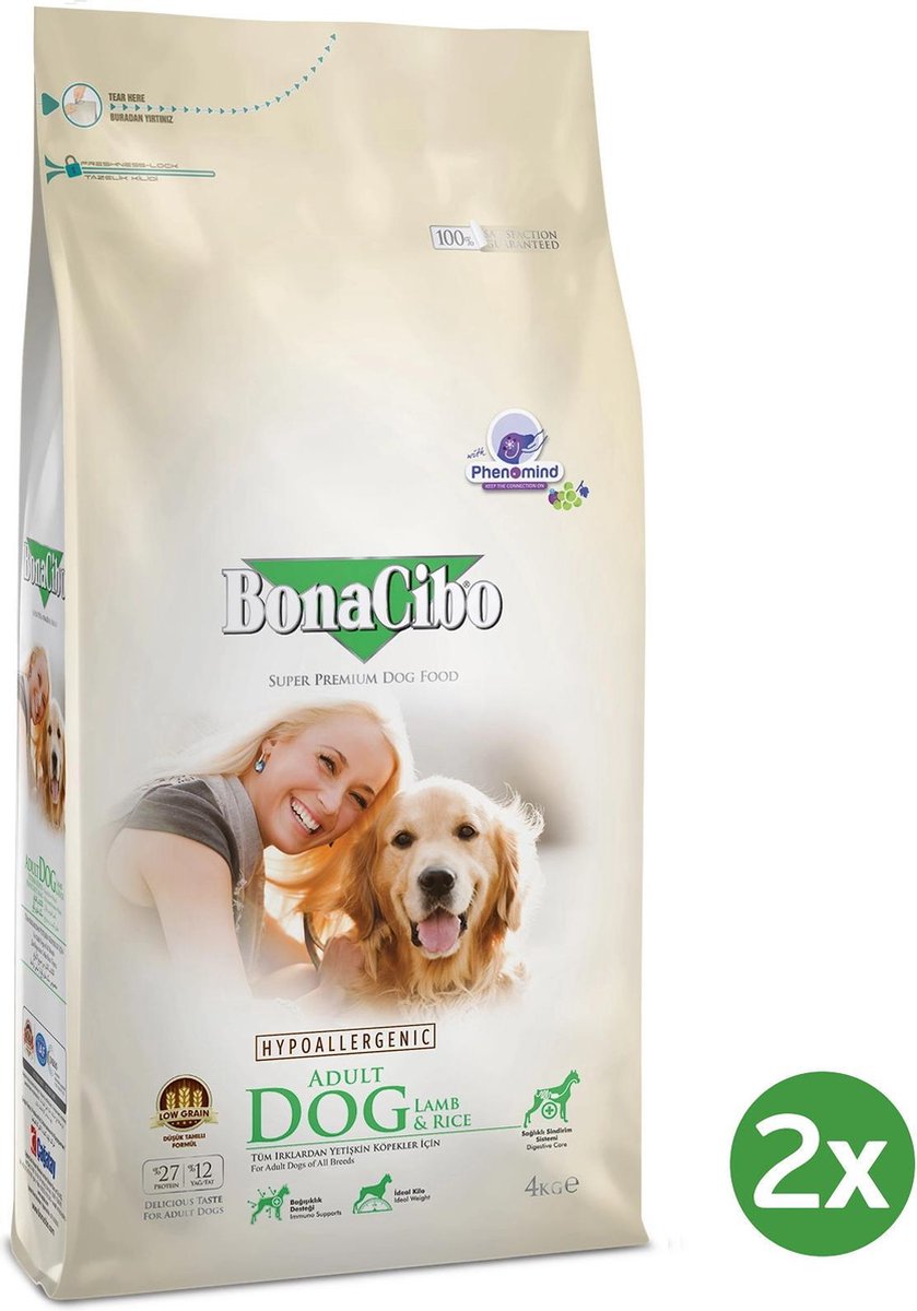 Bonacibo Dog Lam & Rijst - Hypoallergeen Hondenvoer - 2 x 4 kg