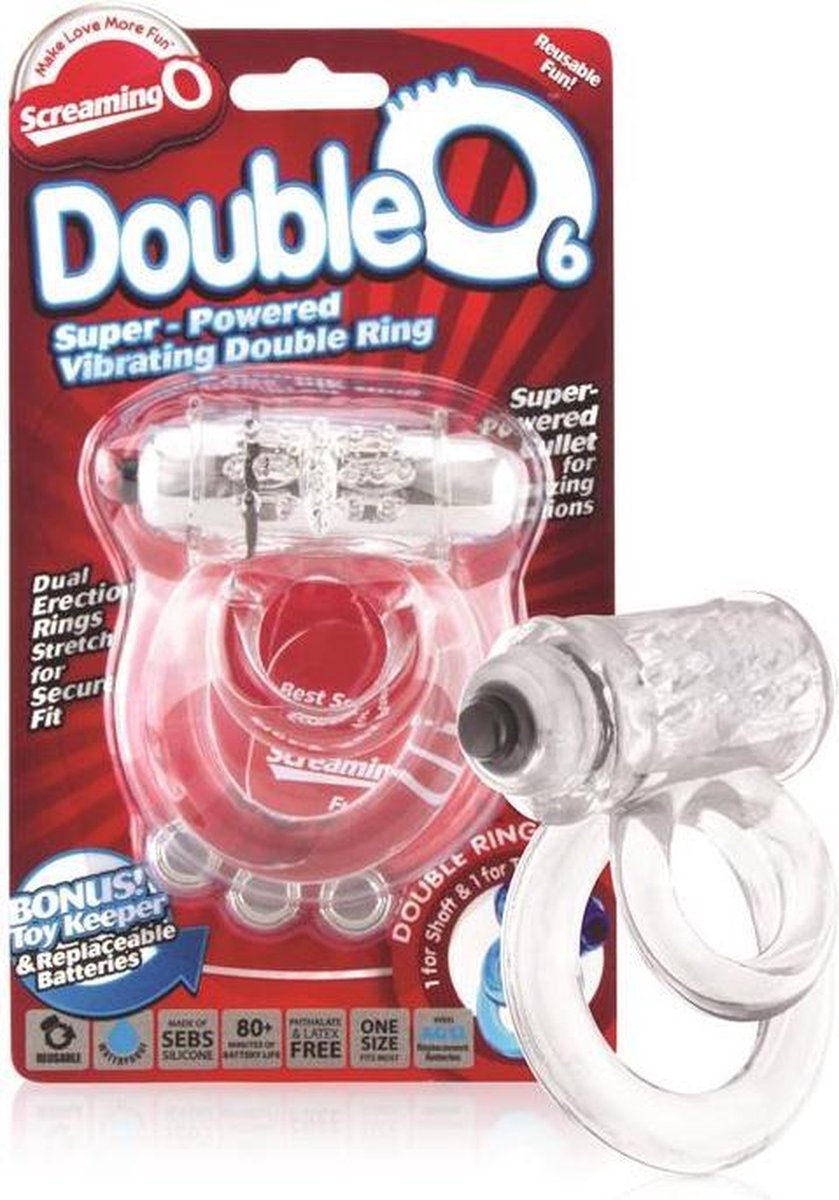 Screaming O - cockring - dubbele penisring met vibrator - doorzichtig - 100% siliconen