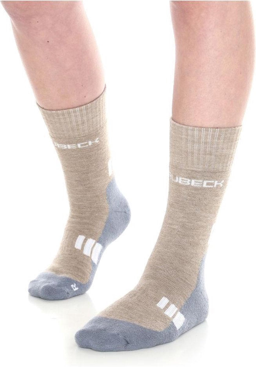 Brubeck Trekking Light - Wandelsokken met Merino Wol - Dames - Maat 36-38 - lichtbruin/lichtgrijs