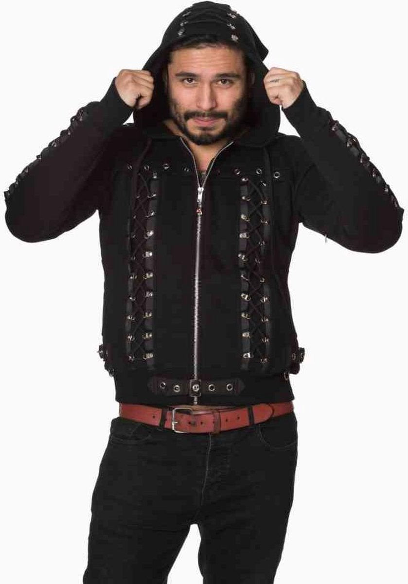 Banned Vest met capuchon -S- Pointy hood Zwart