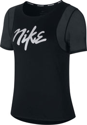 Nike Runway Hardloopshirt Dames - Zwart/Wit - Maat S