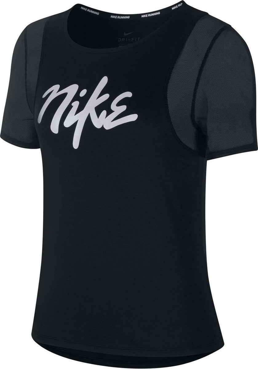 Nike Runway Hardloopshirt Dames - Zwart/Wit - Maat S
