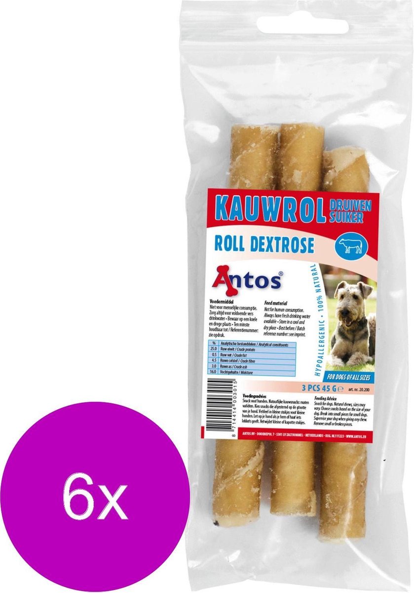 Antos Kauwrol Druivensuiker - Hondensnacks - 6 x 69 g 3 stuks