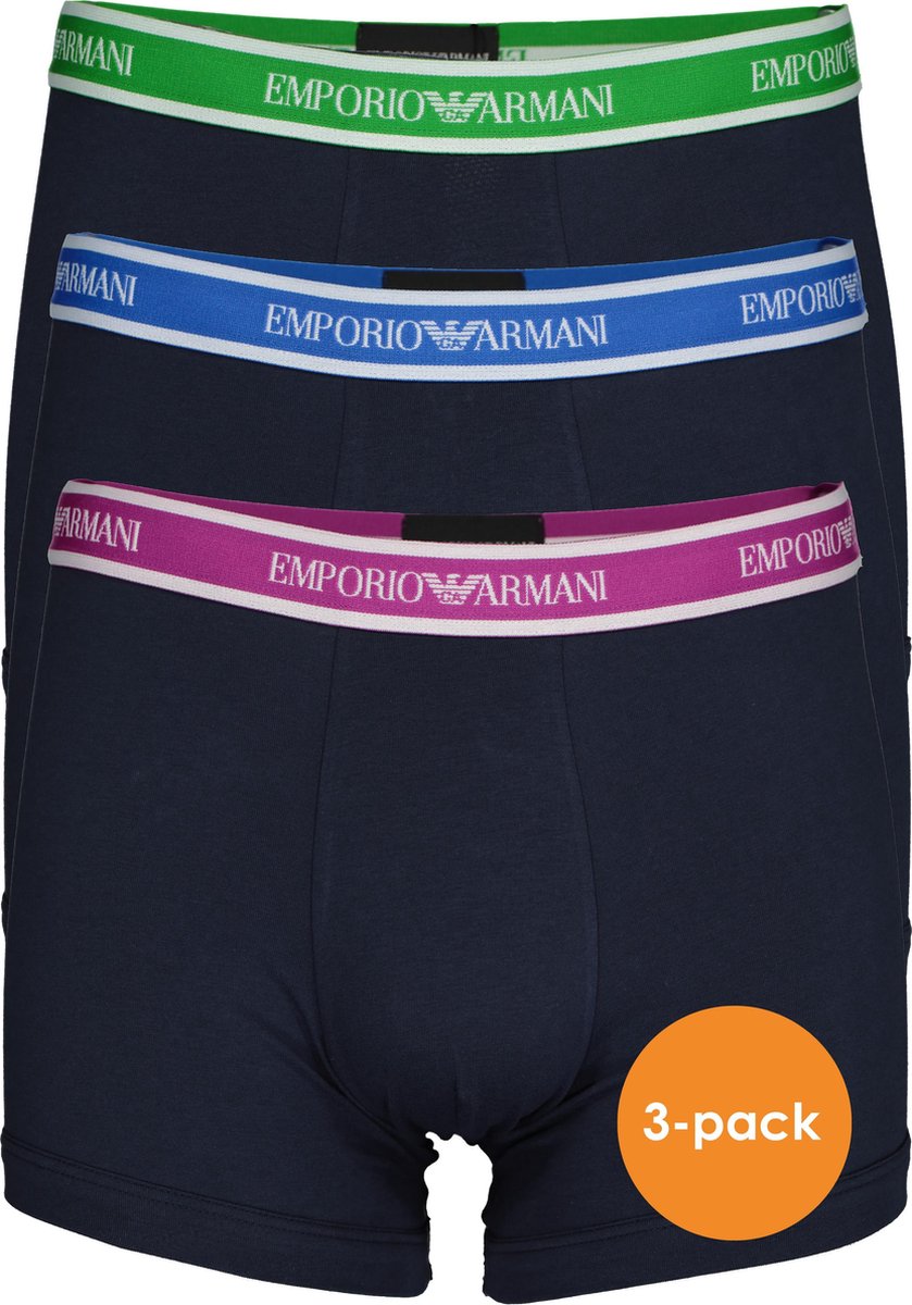 Armani heren Boxers (3-pack) - blauw met gekleurde tailleband -  Maat: S