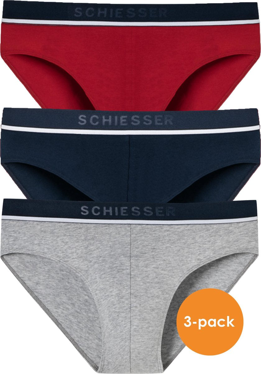 SCHIESSER 95/5 rioslips (3-pack) - grijs - blauw en rood -  Maat: XL