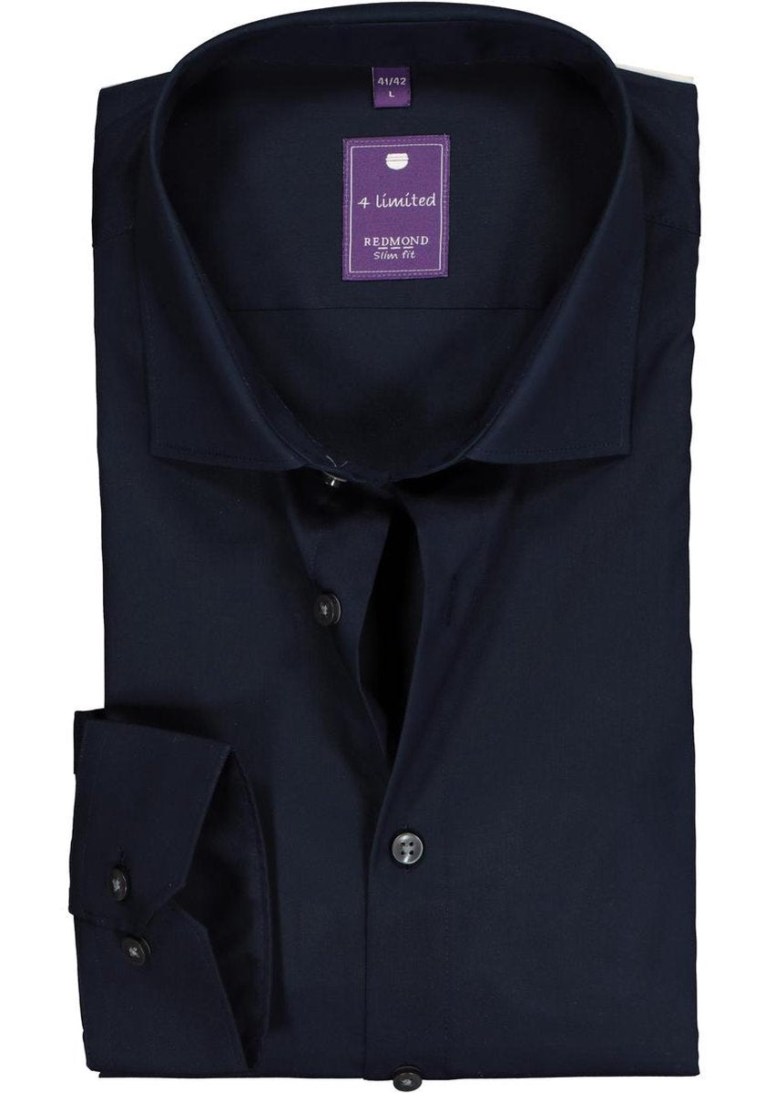 Redmond slim fit overhemd - nacht blauw - Strijkvriendelijk - Boordmaat: 37/38