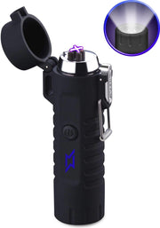 Superlit Plasma Aansteker – Elektrische Stormaansteker - Waterdicht  met Militaire Zaklamp -  Survival Black