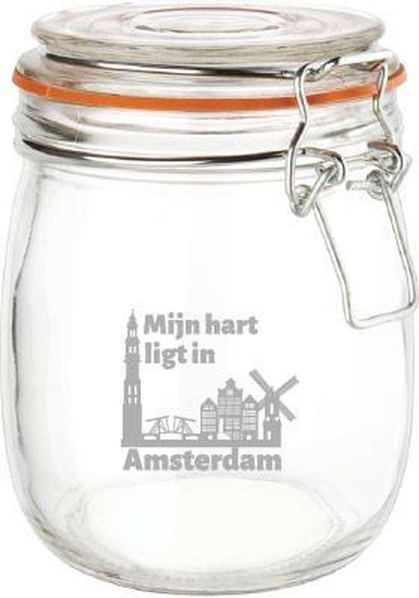 Gegraveerde Weckpot 0.75 ltr. Amsterdam