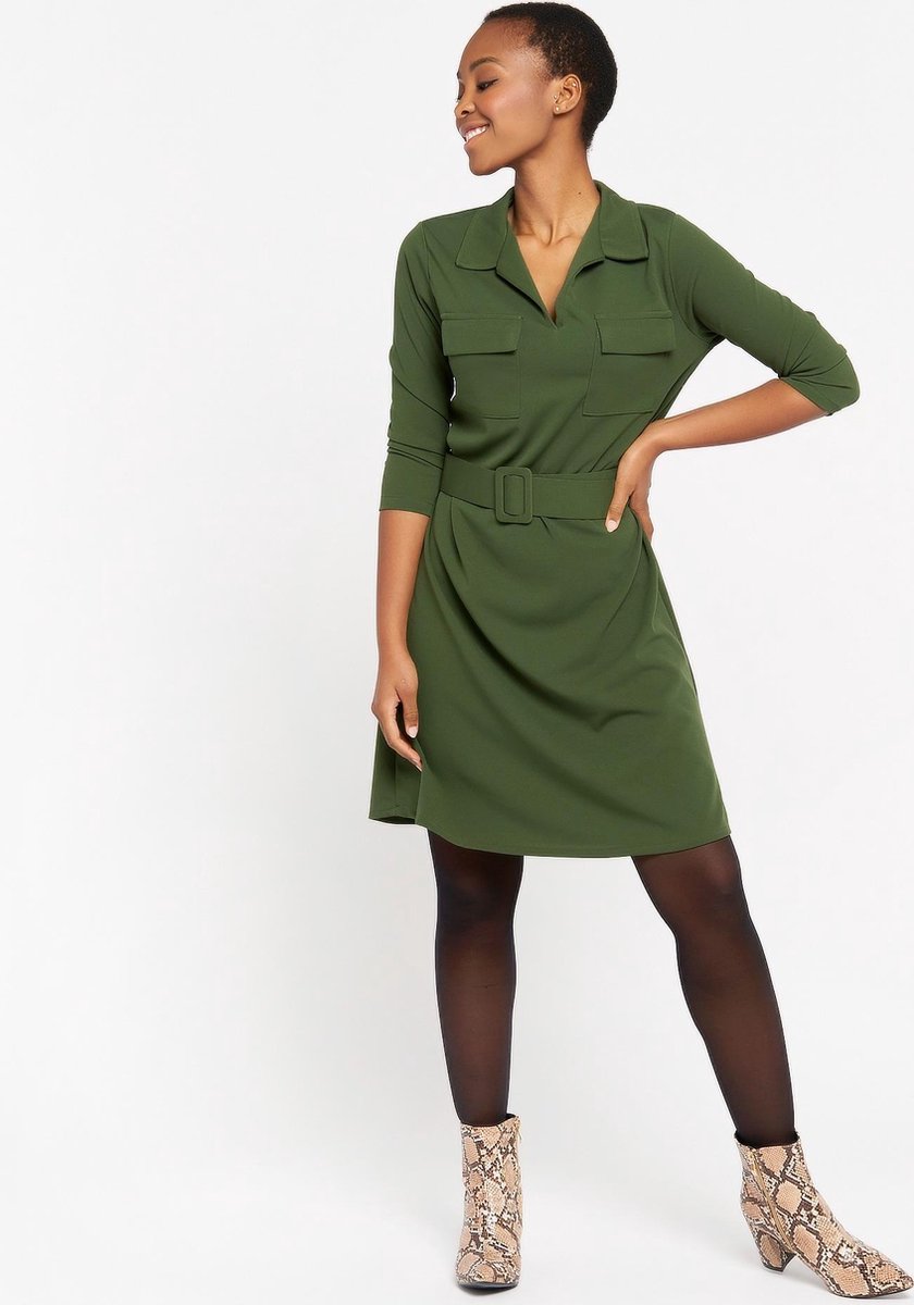 Jurk met hemdkraag en zakken - Khaki