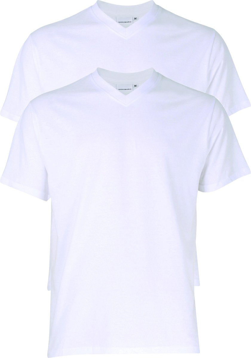 Gotzburg heren T-shirts regular fit V-hals (2-pack) - wit -  Maat: XXL