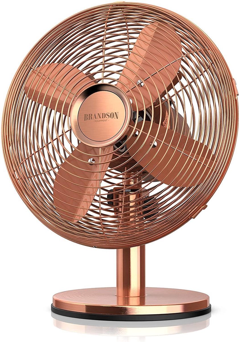 Tafelventilator in koper design - ventilator 3 snelheden - mobiele ventilator - inschakelbare 80° oscillatie - hellingshoek ca. 40°