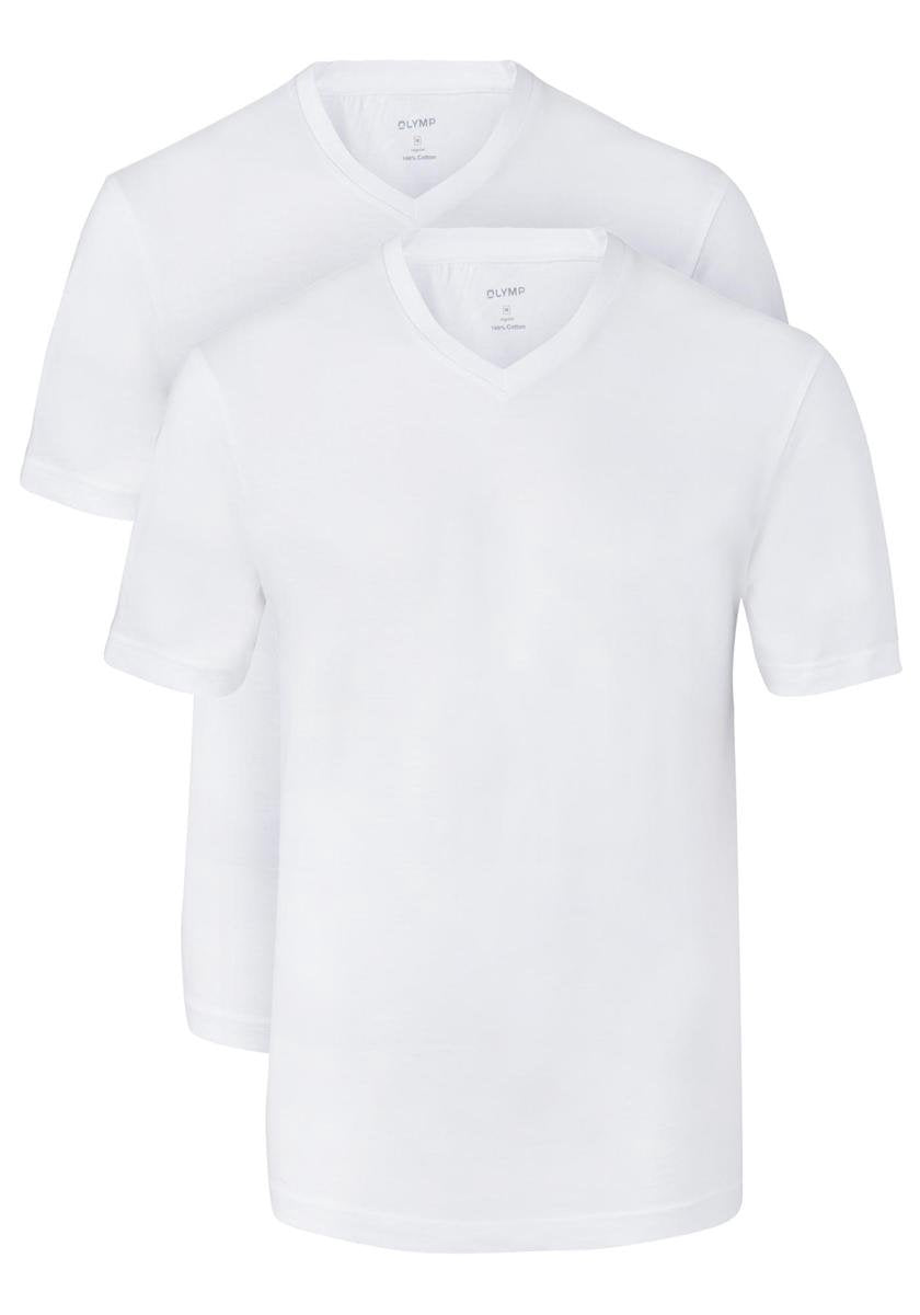 OLYMP T-shirts (2-Pack) - V-Hals - wit -  Maat S