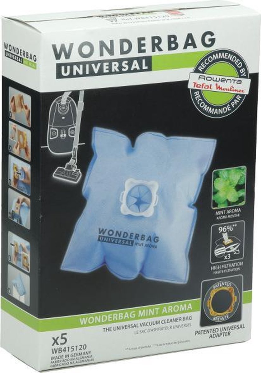 Wonderbag fresh line Mint Aroma  stofzuigzakken - 5 stuks - stofzuigerzakken stofzakken universeel Rowenta Moulinex Calor