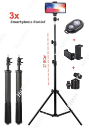 3x Camerastatief 210Cm Voor Fotocamera en Smartphone - iPhone - Canon - Nikon - Spiegelreflexcamera Inc. Bluetooth Remote Shutter