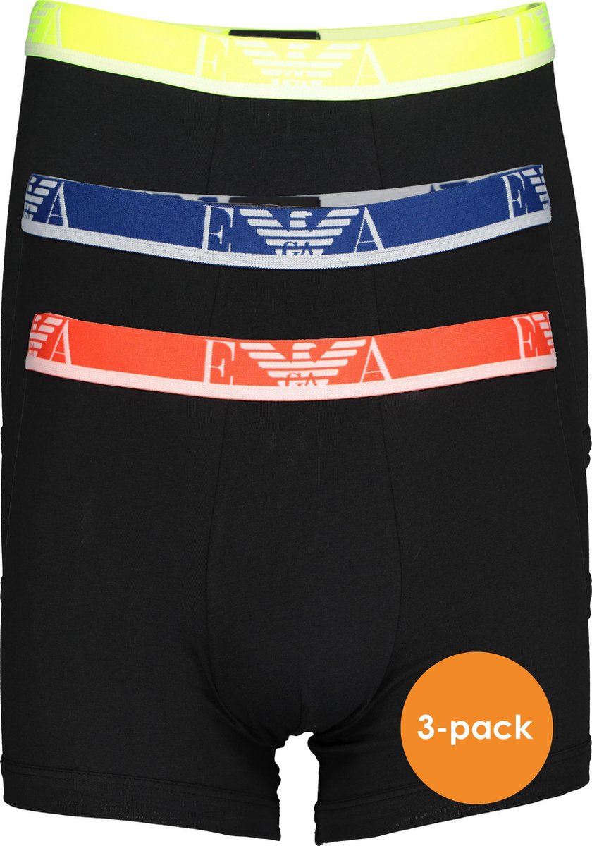 Armani heren Boxers (3-pack) - zwart met gekleurde tailleband -  Maat: M