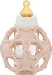 HEVEA 2in1 drinkfles - glas - Met Speelbal - 0+  - Upcycled Peach