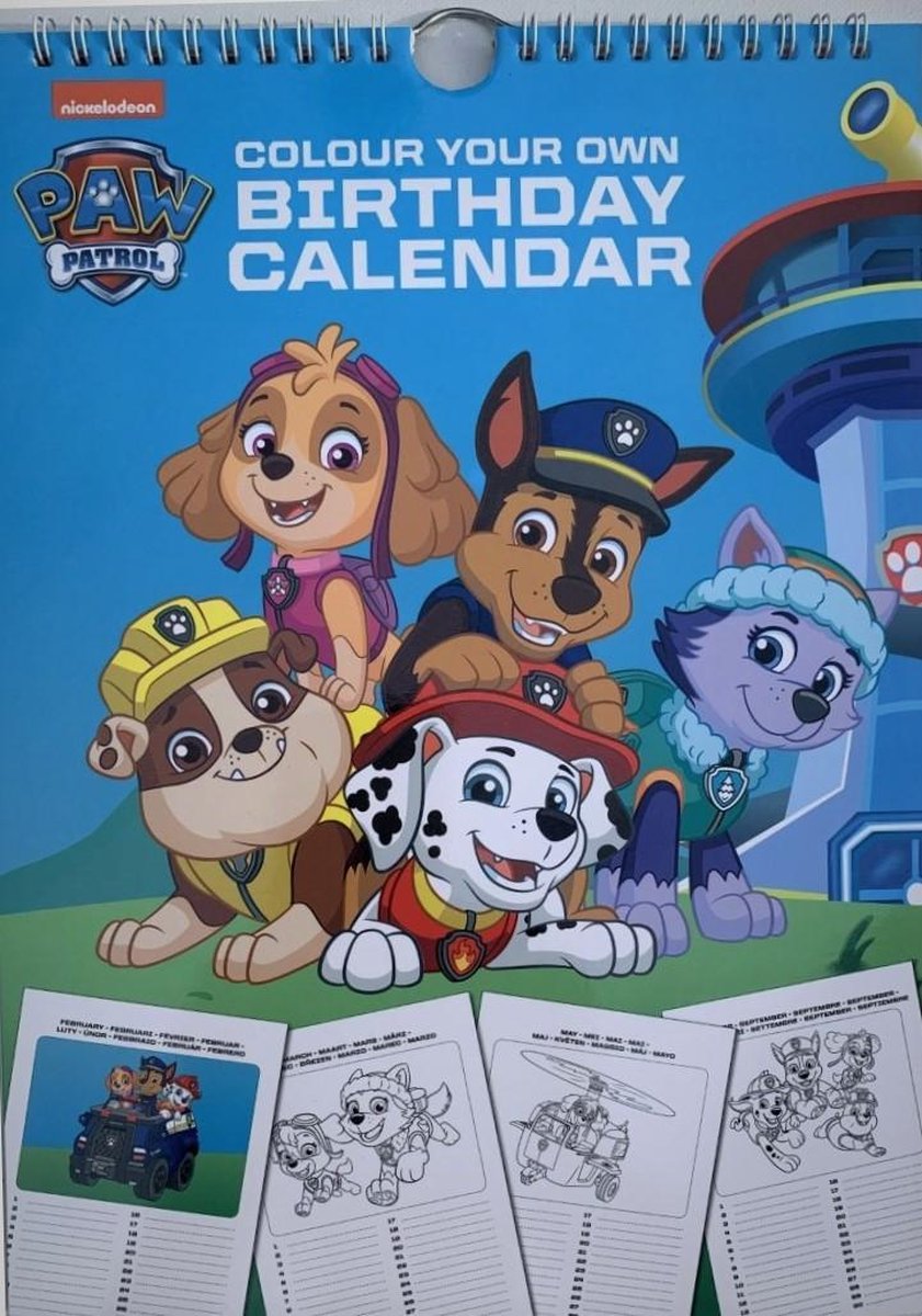 Paw Patrol  - Kalender -  Verjaardagskalender - Kleur je Eigen Paw Patrol
