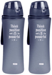 2x Sport Bidon drinkfles/waterfles Think Positive print grijs 650 Ml van Kunststof