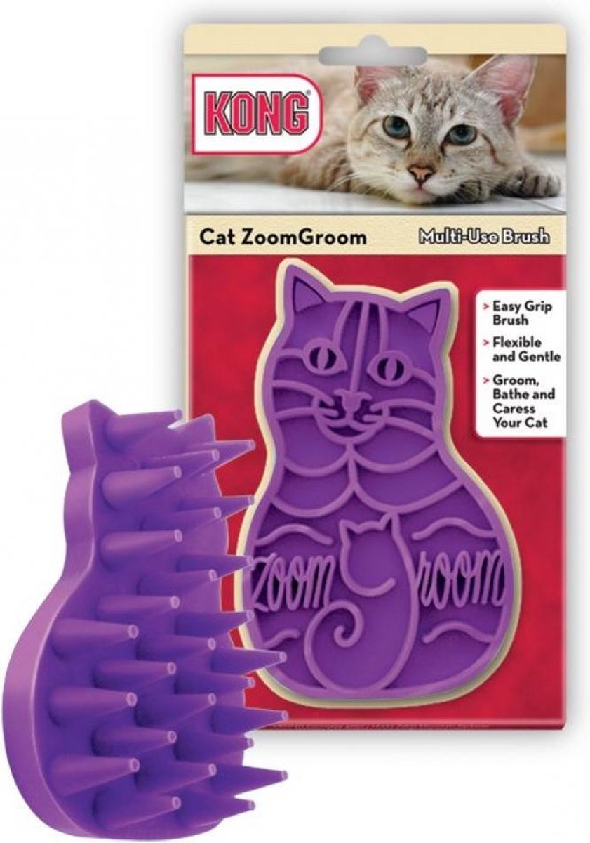 Kong Zoom Groom Kat Paars - Dierenborstel - Paars
