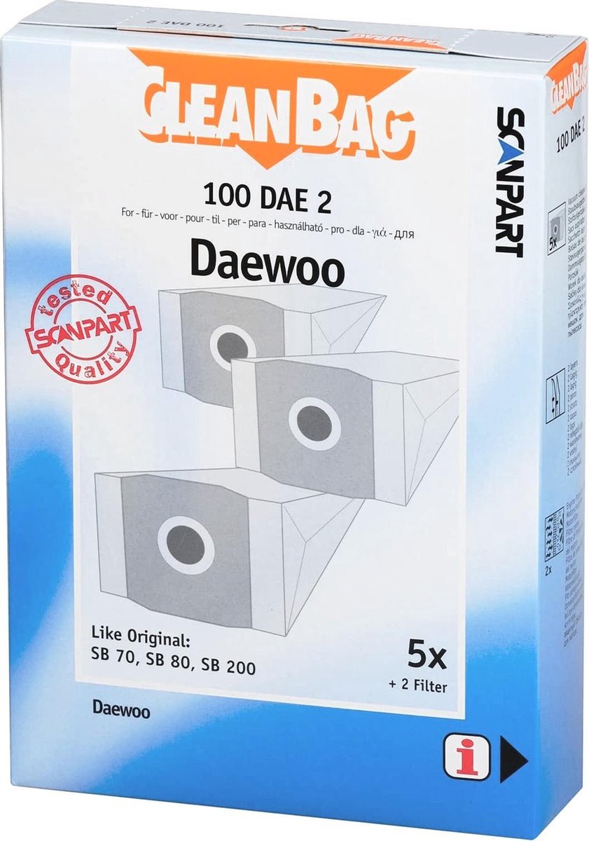 Cleanbag 100DAE2 Stofzuigerzakken - Geschikt voor Daewoo RC300 - 5 stuks + 2 filters