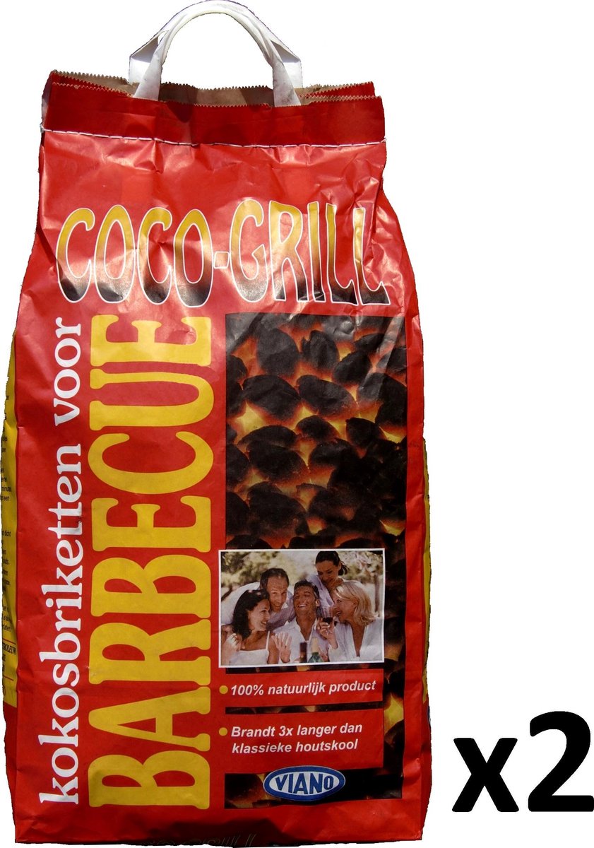 VIANO Coco-grill Kokosbriquetten - 100% Natuurlijk - Brandt 3x Langer - 5Kg x 2 Zakken