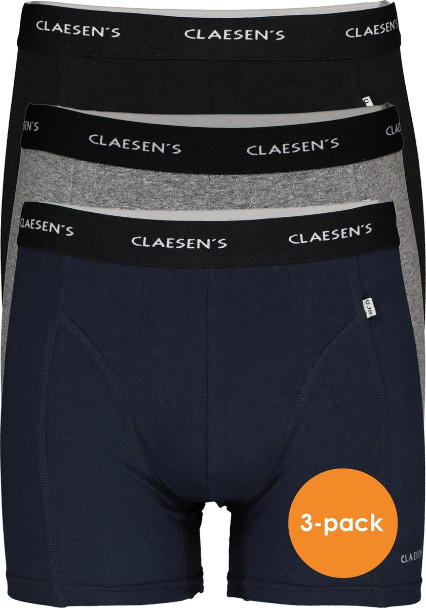 Claesen's Basics boxers (3-pack) - heren boxers lang - zwart - grijs en blauw -  Maat: M