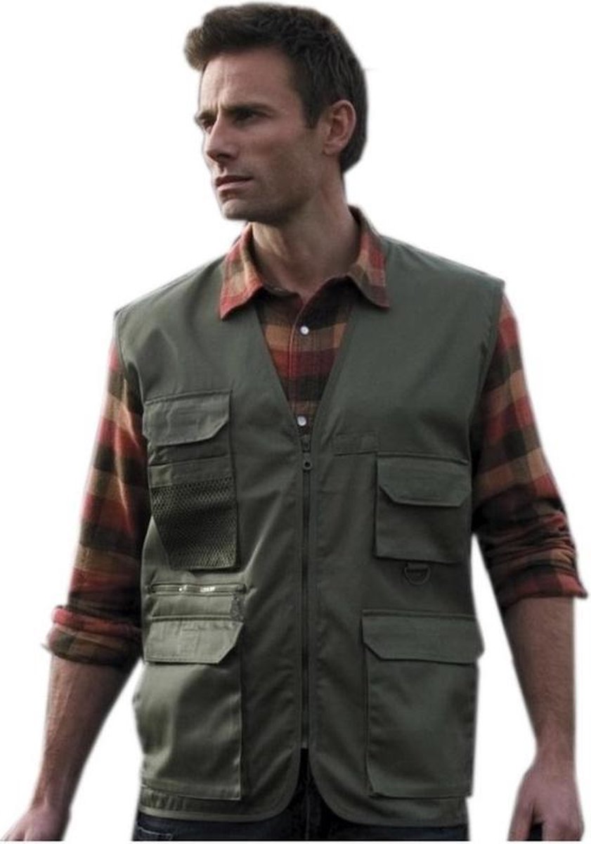 Outdoor/werk bodywarmer groen voor heren - Outdoorkleding/werkkleding - Mouwloze vissers/tuinier vesten XL (42/54)