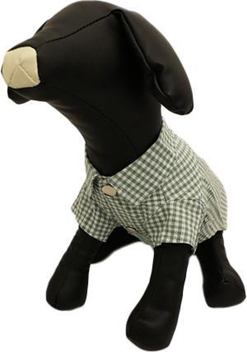 Blouse geblokt in het groen voor de hond - XL (lengte rug 37 cm