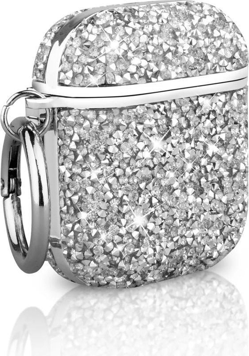 Casies Crystal AirPods case - Luxe glitter hoesje - AirPods 1 & 2 - Shockproof - Zilver