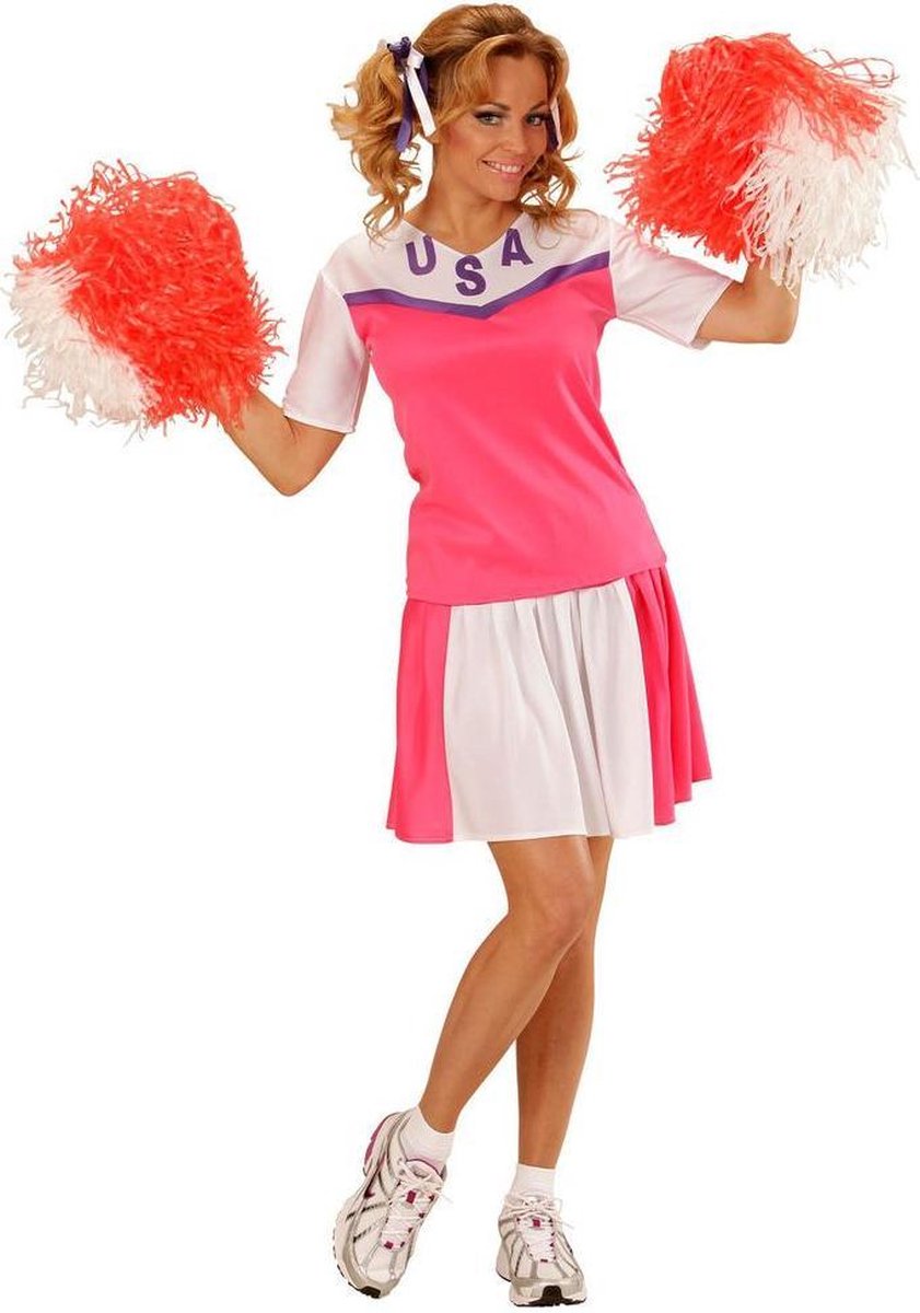 Wit met roze cheerleader kostuum voor vrouwen - Verkleedkleding - Maat M