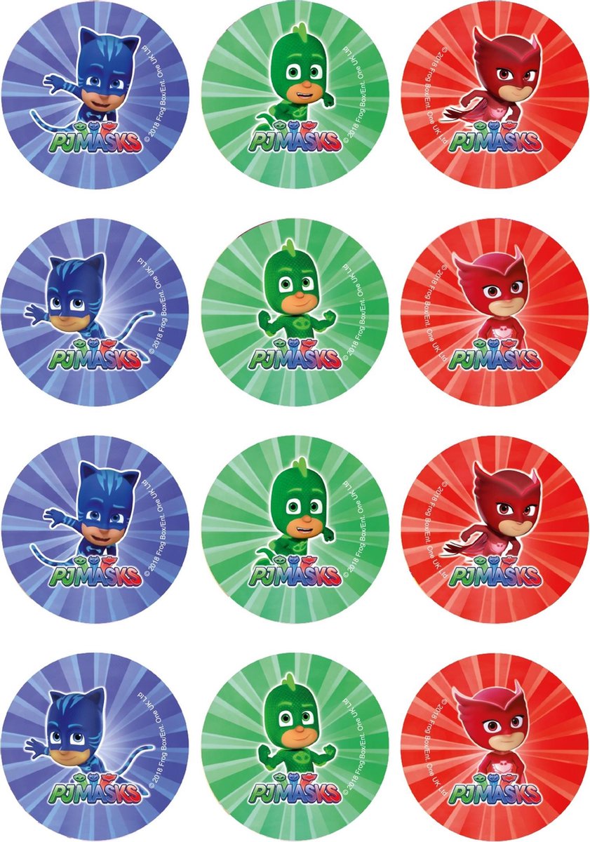 MODECOR - 12 koekjesversieringen van suiker PJ Masks - Decoratie > Taartdecoraties