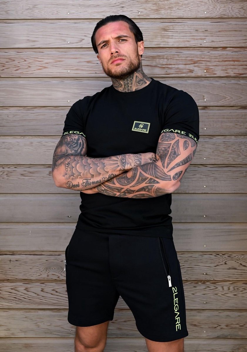 2Legare Logo Embroidery Short Black/ Neon Yellow - M